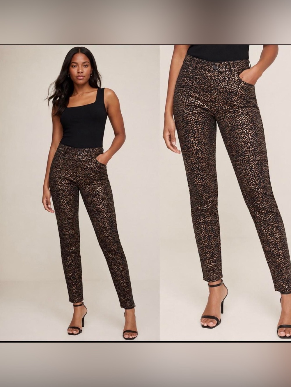 BANANA REPUBLIC Mid Rise Ankle Pant Black & Rose Gold Leopard Print NEW Size 27